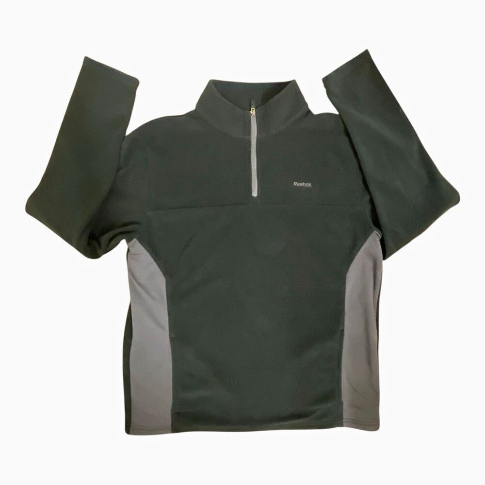 Reebok Fleece 1/4 Zip Mock Neck Pullover Sweatshirt Dark Green Gray Men’s L